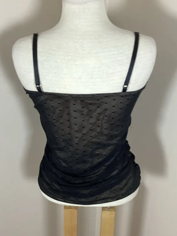 White House Black Market Black Polka Dot Mesh Surplice Cami Top Size L - Image 3