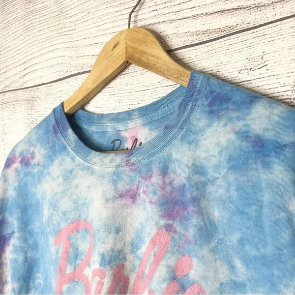 Barbie Tie Dye Cropped T-Shirt Top - Blue Pink Purple Size Large - Image 5