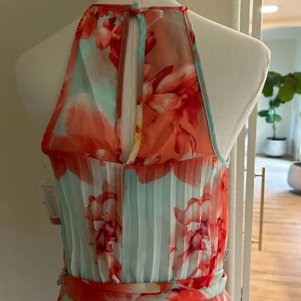 B. Darlin Long Maxi Pleated Dress, Aqua/Coral, Size 1/2, NWT - Image 4