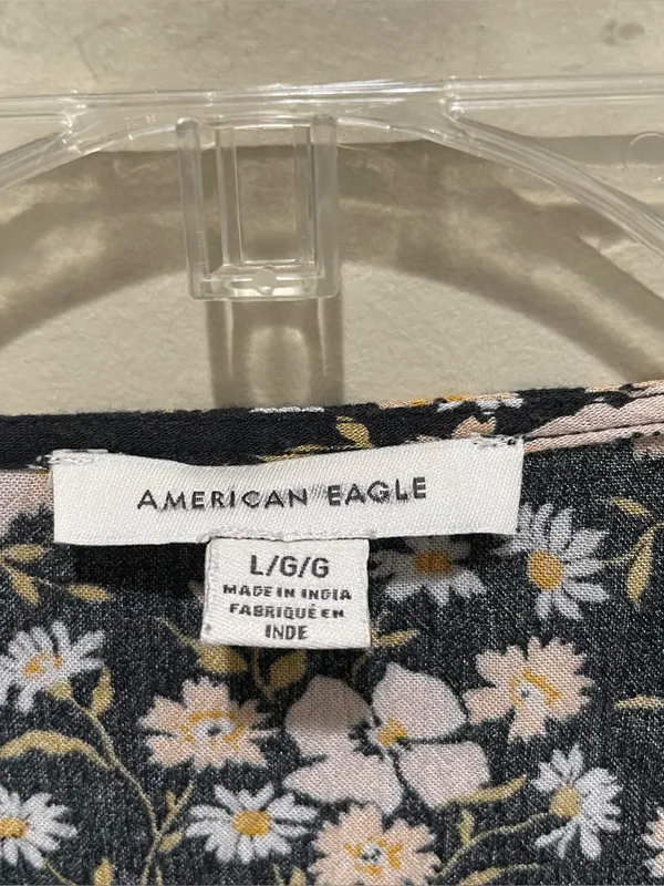 American Eagle Floral Peplum Blouse Black Womens Size Large Long Sleeve Boho - Image 4