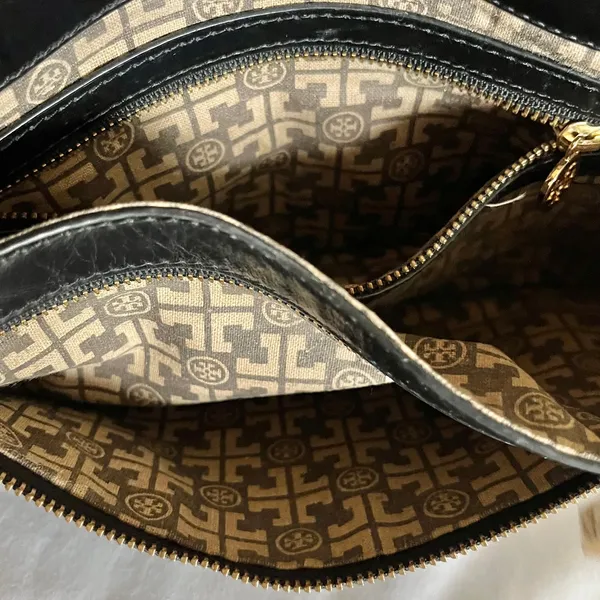 Tory Burch Black Leather Logo Clutch Handbag Evening Bag - Image 7