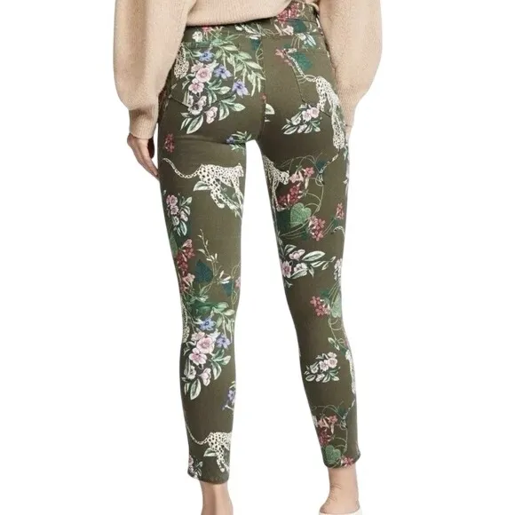 L'AGENCE Margot High Rise Skinny Jeans Guepard Floral Moss Green Cheetah Size 26 - Image 2