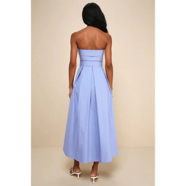 Lulus Trendsetting Choice Periwinkle Strapless Midi Dress Pockets Holiday Medium - Image 3