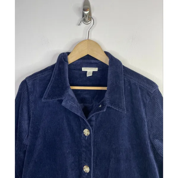 Appleseeds Wide Wale Corduroy Shacket Barn Coat Chore Jacket Stretch Navy Blue M - Image 4