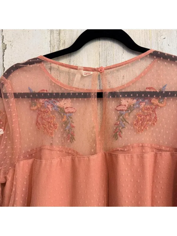 Women's Large Coral Embroidered Swiss Dot Mesh Boho Dress - Image 6