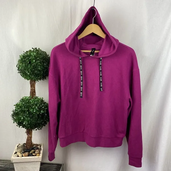 Savvi Purple Ribbed Long Sleeve Cutout Back Hoody Sporty Athletic Sweater M - Image 3