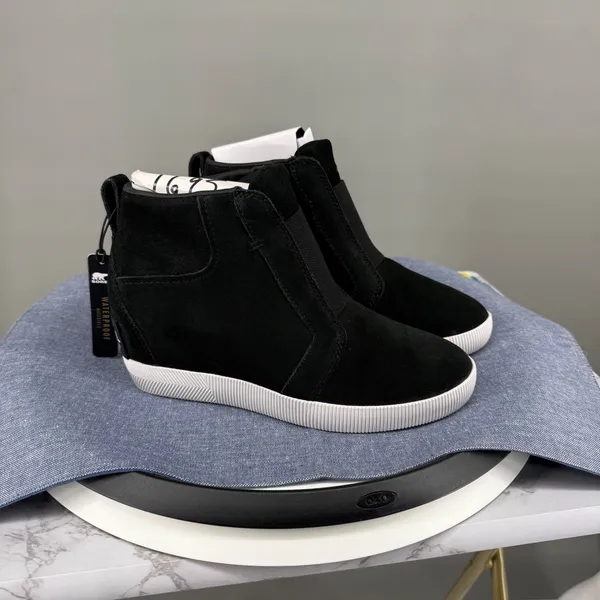 Sorel Out N About Pull-On Wedge‎ Sneaker Women 7 Black Waterproof Suede Bootie - Image 2