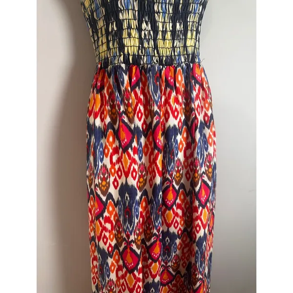 Forever 21 Strapless Smocked Maxi Dress Multicolor Ikat Tribal Print Small‎ Boho - Image 3