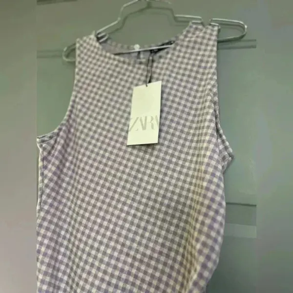 ZARA Gingham Check Side Ruched dress mini super cute NWT Sleeveless size med - Image 11