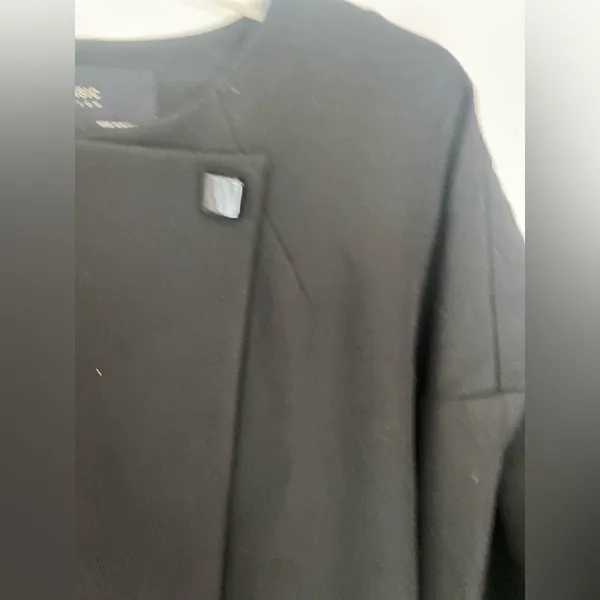 Zara Asymmetrical Cocoon Jacket Womens Medium Black 3/4 Sleeve Snap Front - Image 10