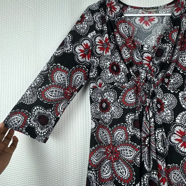 Kim Rogers Y2K 90s Top Medium Black Floral Paisley Boho Teacher Flowy Workwear - Image 6