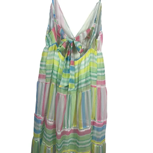 NWT Pastel Stripe Maxi Dress Cottage Coquette Beachy Tiered Tie Back Sundress S - Image 4