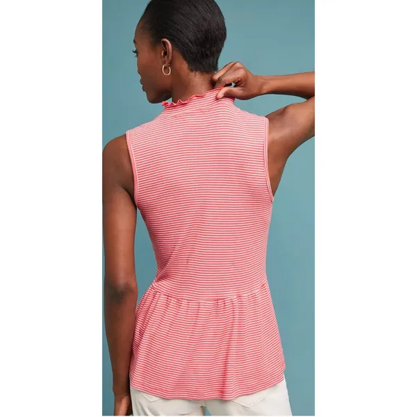 t.la Anthropologie Red White‎ Striped Mock Neck Peplum Top Sleeveless Large - Image 8