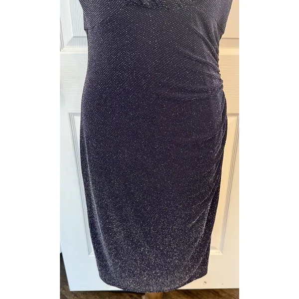 Lauren‎ Ralph Lauren Cocktail Dress Sz 10 Navy Metallic Ruched Wedding Holiday - Image 4