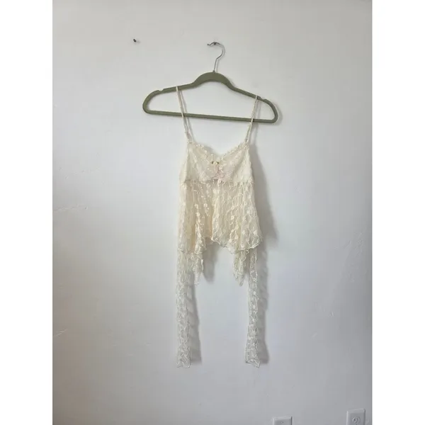 Nectar Lace Top Ivory Cream Fairy Festival Angel Coquette Sheer Y2K 90s Small - Image 6