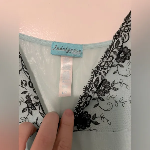 Vintage Sheer Mint Green Camisole Y2K Lingerie Top Black Floral Embroidery & Bow - Image 4