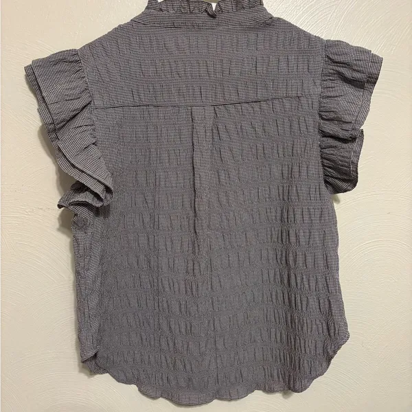 DKNY Black White Gingham Ruffle Flutter Sleeve Blouse Size L - Image 8
