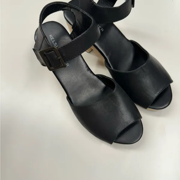 Kelsi Dagger Black Leather Peep Toe Wood Platform Heels Womens 5.5 Clog Fall - Image 7
