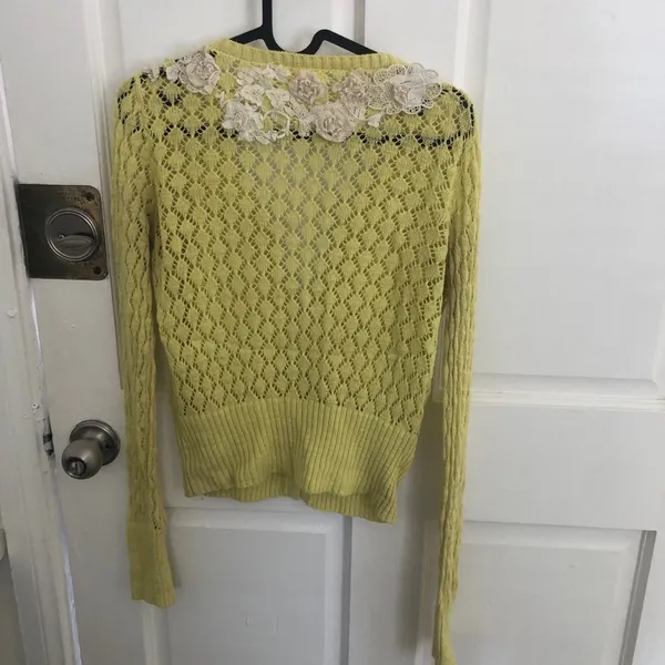 Anthropologie Sparrow Valance Lace Knit Cardigan Lime Yellow Size M Rare - Image 11