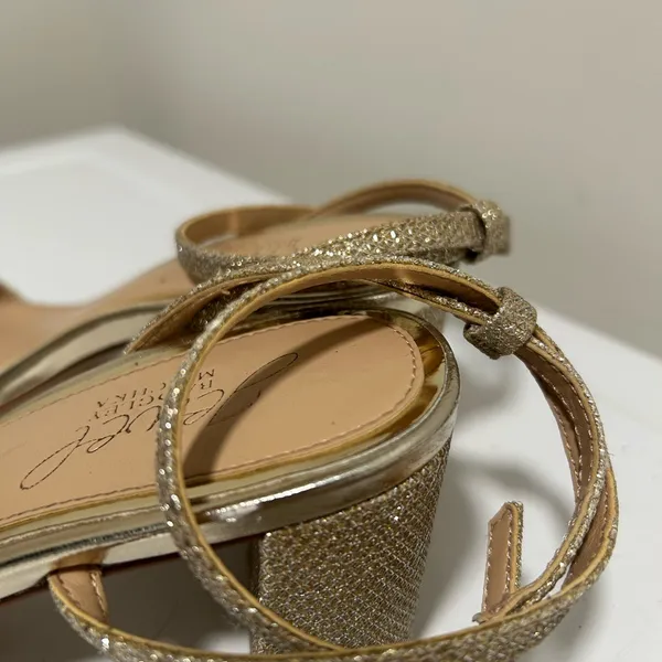 Jewel Badgley Mischka Danni II Block Heel Sandals Gold Silver Size 6 - Image 7