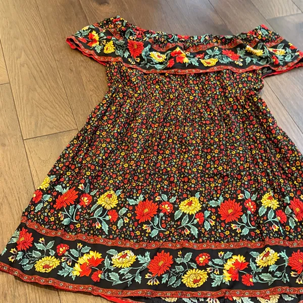 Supreme Fashion Black Floral Ruffle-Accent Off-Shoulder Dress Size XL C9-017 - Image 6