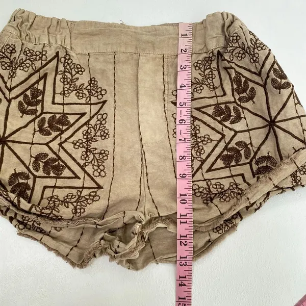 Free People XS Tan Brown Embroidered Boho Cotton Shorts Festival - Image 5