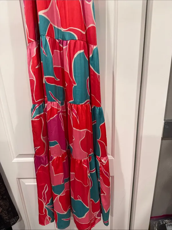 Pink Martini Coral, Pink & Teal Floral Tiered Maxi Dress medium‎ nwt - Image 4