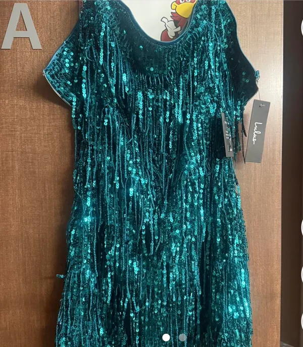 Lulus Mini Dress Green Sequin - Image 3