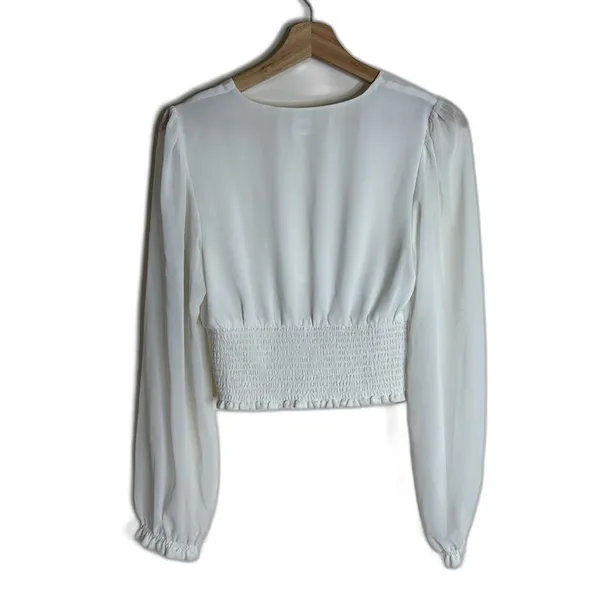 Wilfred Wistful white Blouse - Aritzia V neck‎ sheer sleeves smocked bodice M - Image 10