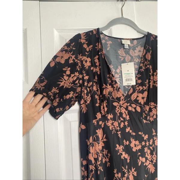 A New Day Womens Medium Black Brown Floral Maxi Dress Dark Cottage Babydoll V‎ - Image 2