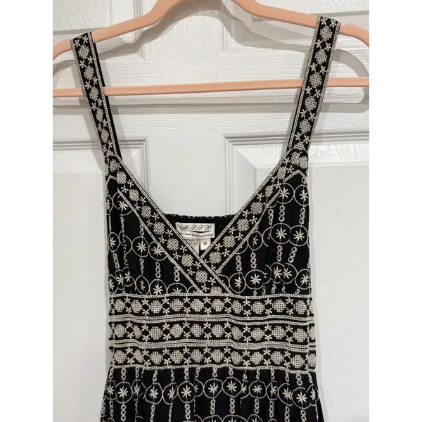 Sundress Boho Max Studio Black Embroidered Cotton V-Neck Size M NWT‎ - Image 2