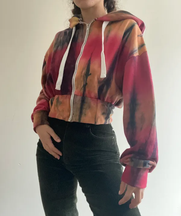 Indie Tie Dye Slightly Cropped Zippered Sweatshirt - Image 3