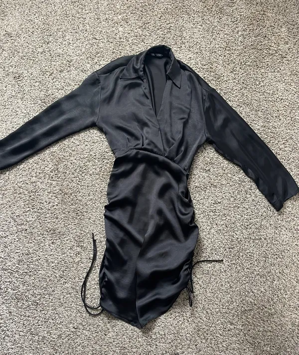 Zara Black Satin Effect Mini Dress - Image 3