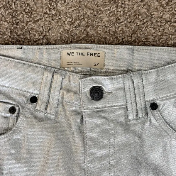 We The Free Oracle Metallic Low-Rise Slim Straight Jeans Women 27 Silver - Image 6