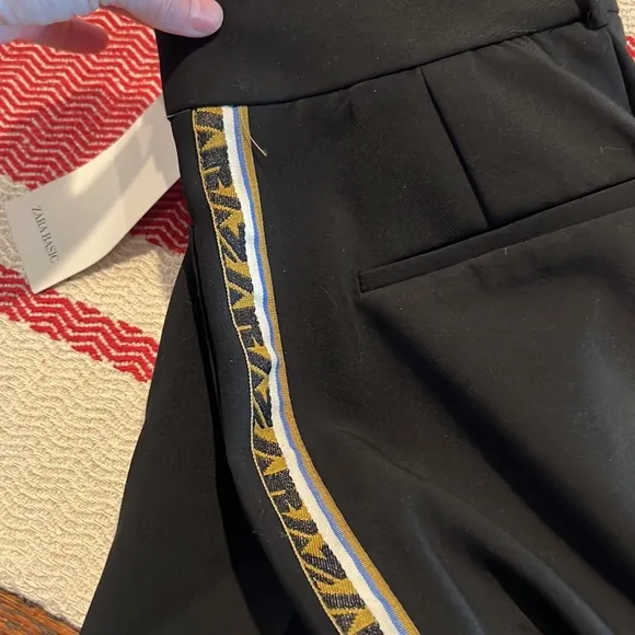 Zara NWT Extra small black,‎ wide leg trouser with track stripes on the s… - Image 3