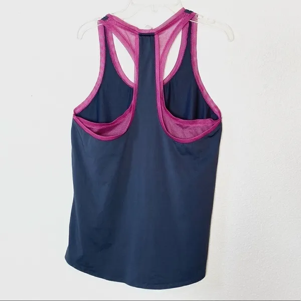 Fabletics Grey & Pink Mesh Layered Racerback Athletic Tank Top - Image 4
