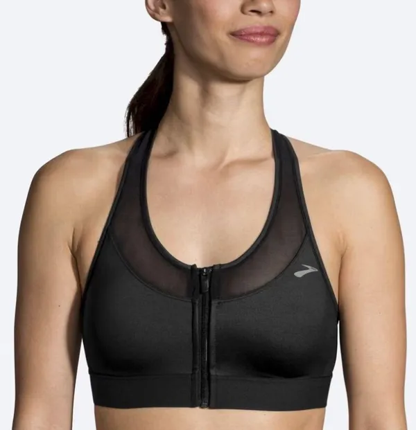 Brooks Fast Forward Zip Up Black Mesh Racerback Sports Bra Size L - Image 3