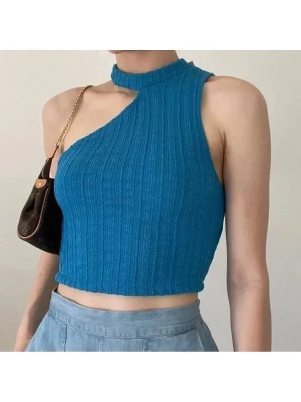 Nwt ZARA - ribbed asymmetrical cut out electric blue crop top Sz Large - Image 3