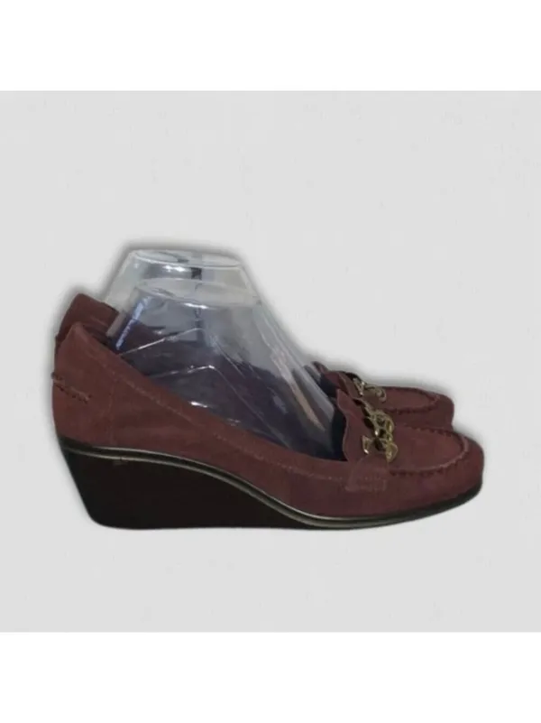 Arturo Chiang Driving Wedge Loafers Suede Leather Chain Detail Burgundy sz US 8 - Image 3