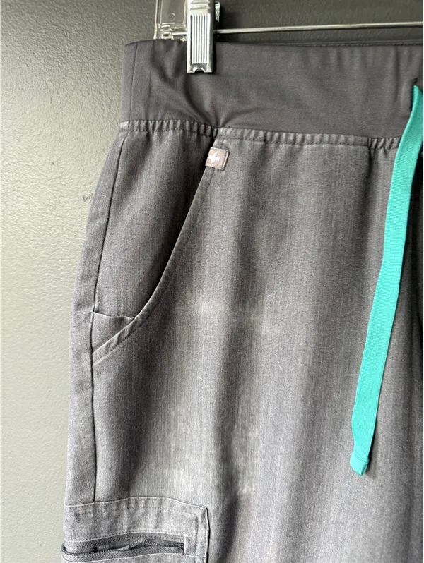 FIGS Zamora Gray Medical Scrub Jogger Pants with Teal Drawstring, Size M - Image 4