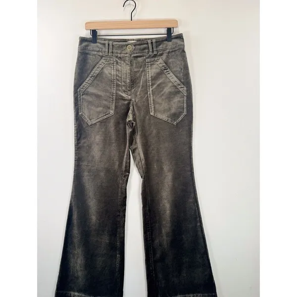 Anthropologie Maeve Womens Pants Gray Velvet Bootcut Stretch High Rise Size 6 - Image 5
