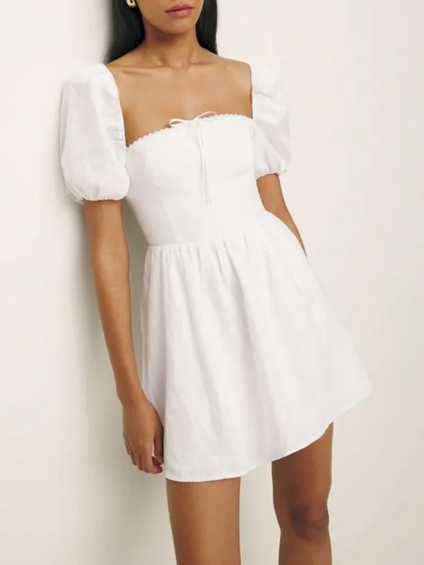 Reformation Malvina Linen Dress in White 6 - Image 3