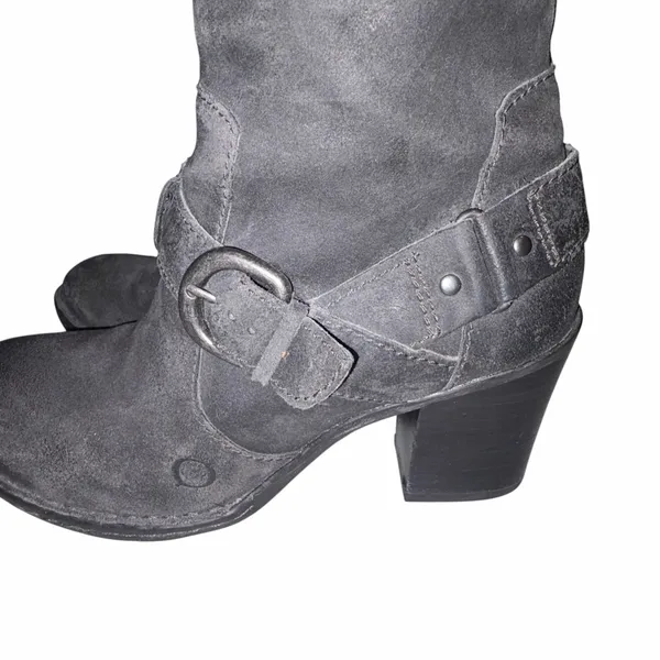 Born Black Distressed Nubuck Leather Tall Heeled Riding Boots 38 7 - Image 3