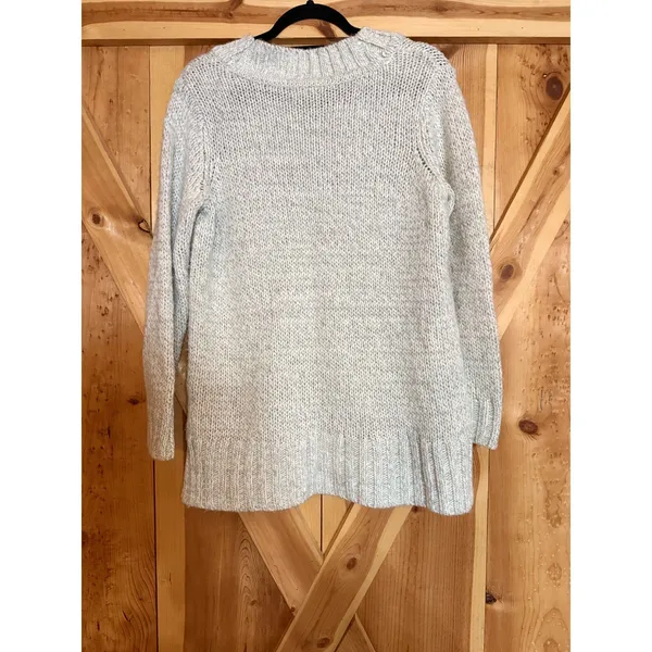 Chaps White Silver Metallic Sparkly Cable Knit V Neck Sweater Womens Large Prep - Image 2
