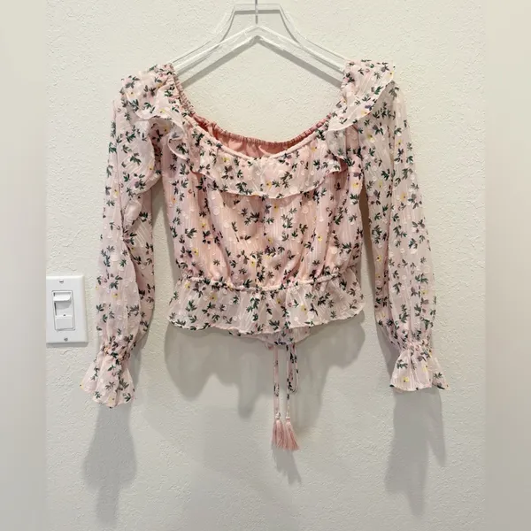 TULAROSA Ruffle Floral Print Blouse‎ size XS Textured - Image 2