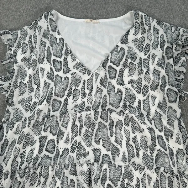 Jodifl Women's Small V-Neck Babydoll Mini Dress Animal Snake Print Ruffle Sleeve - Image 4