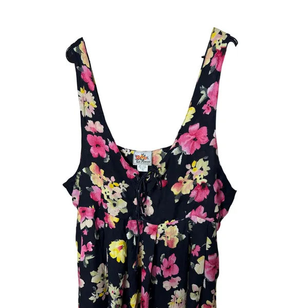 La Femme‎ Vintage Floral Rayon Lace Up Maxi Dress Black Pink Plus Size 2X - Image 2