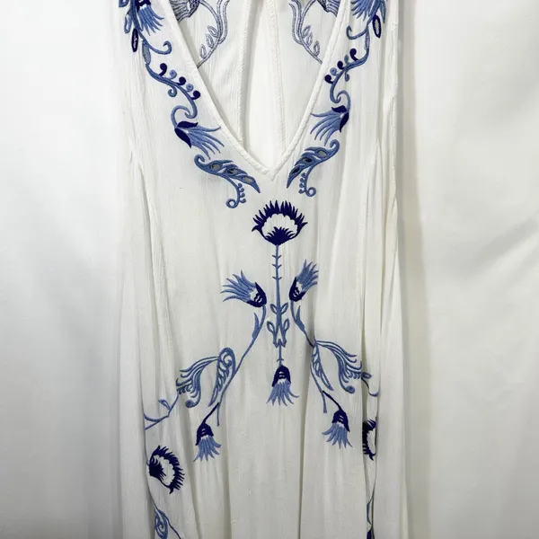Free People Medium Slip Dress Adelaide Festival White Blue Floral Boho Mini 195‎ - Image 5
