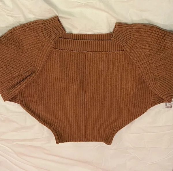 Free People Women's Brown Ribbed Cropped Sweater - Image 4