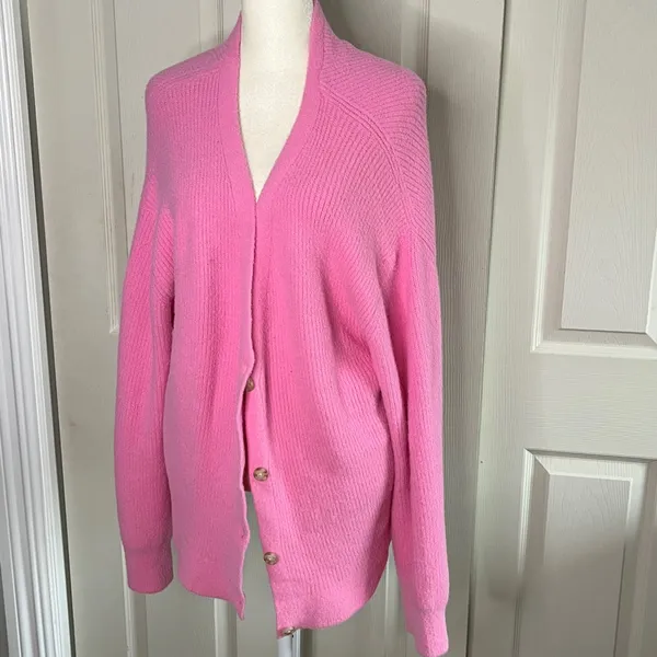 American Eagle Oversized Barbie Pink Super Soft Cardigan Sz S Fits L - Image 3